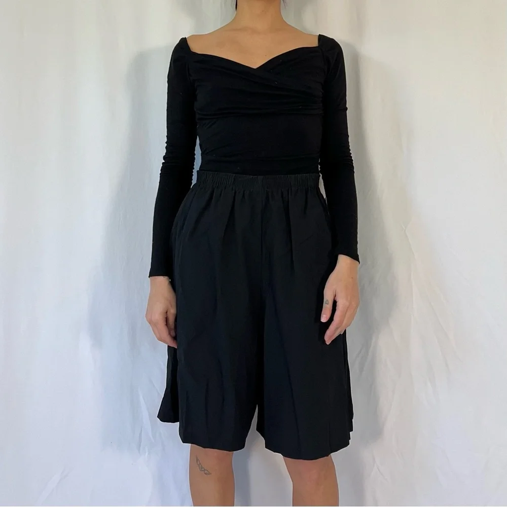 Regal Vintage 80s Elastic High Waist Stretch Casual Bermuda Shorts Black